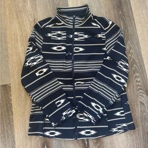 Women’s Navy and Cream Patterned Zip-Up Jacket